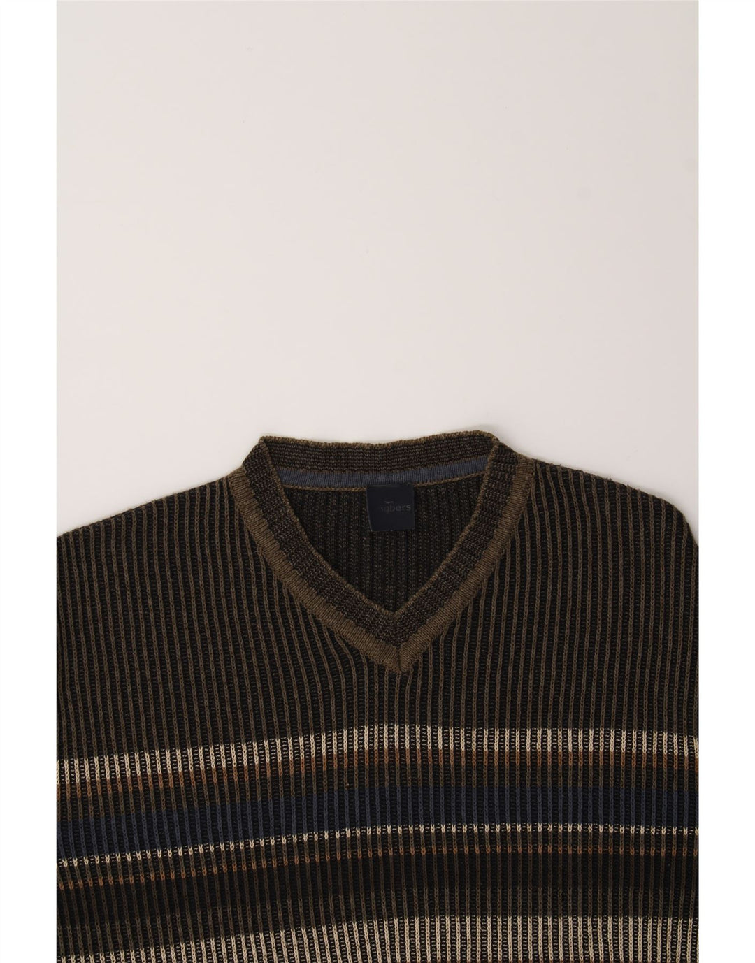 ENGBERS Pull col V pour homme en coton rayé marron