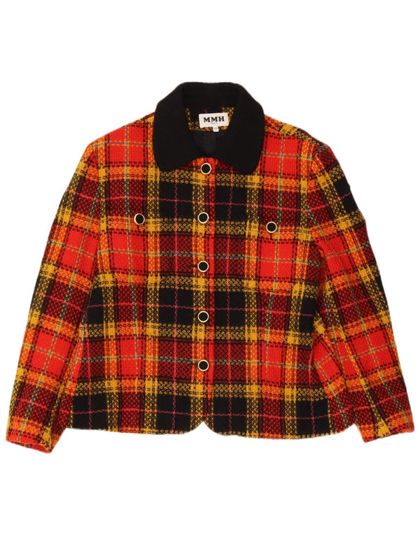 vintage Femme 5 Bouton Blazer Veste IT 48 XL Orange Check Virgin Wool