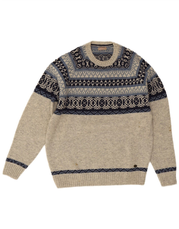 Bramante Pull ras du cou pour homme IT 50 Gris moyen Fair Isle Laine vierge