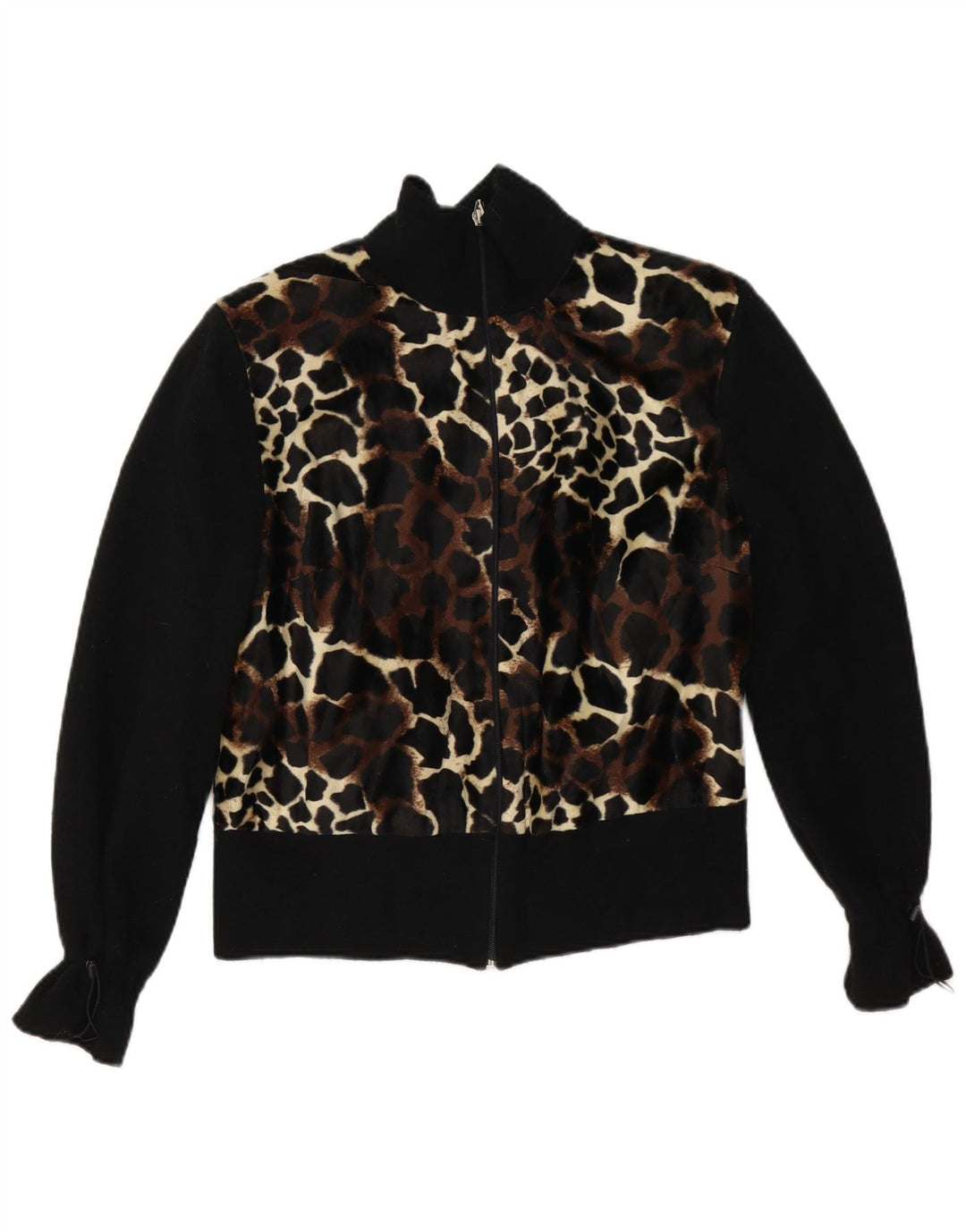 veste bomber femme vintage UK 12 imprimé animal noir moyen