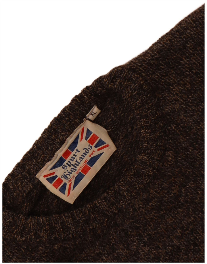 Highlands Pull col rond pour homme XL en laine mouchetée marron