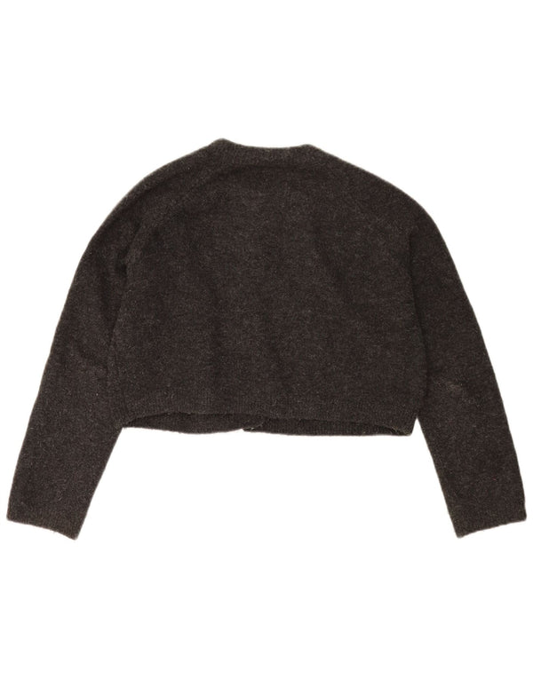 Zara Womens Crop Oversize Cardigan Pull UK 10 Petit Gris Acrylique