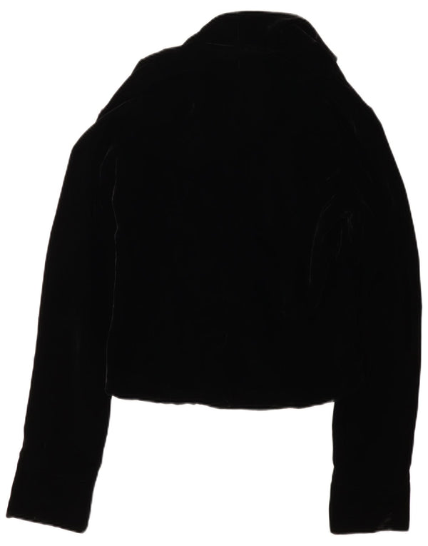 VINTAGE Veste blazer en velours à 3 boutons pour femme UK 12 Noir moyen
