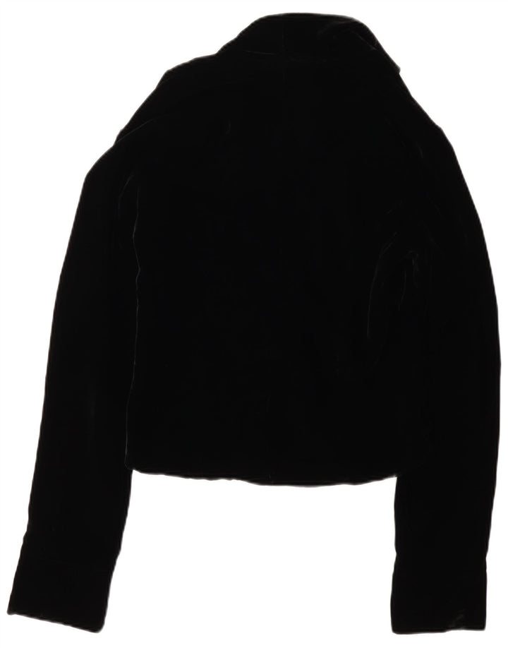 VINTAGE Veste blazer en velours à 3 boutons pour femme UK 12 Noir moyen