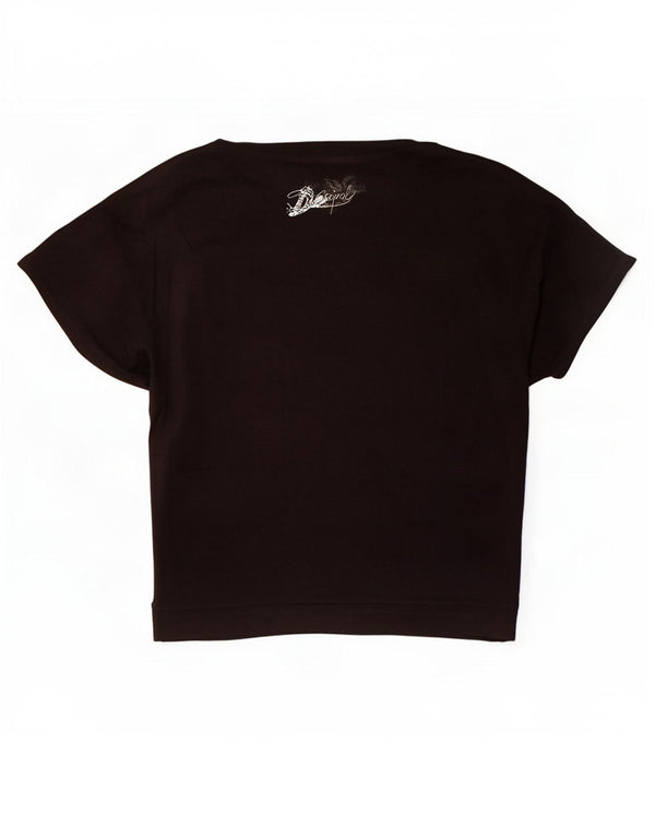 Desigual T-shirt graphique pour femme UK 14 Noir moyen