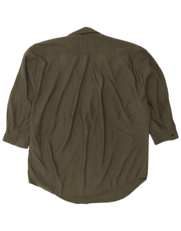 Zara Chemise pull surdimensionnée à manches 3/4 pour femme UK 6 XS Kaki Lyocell