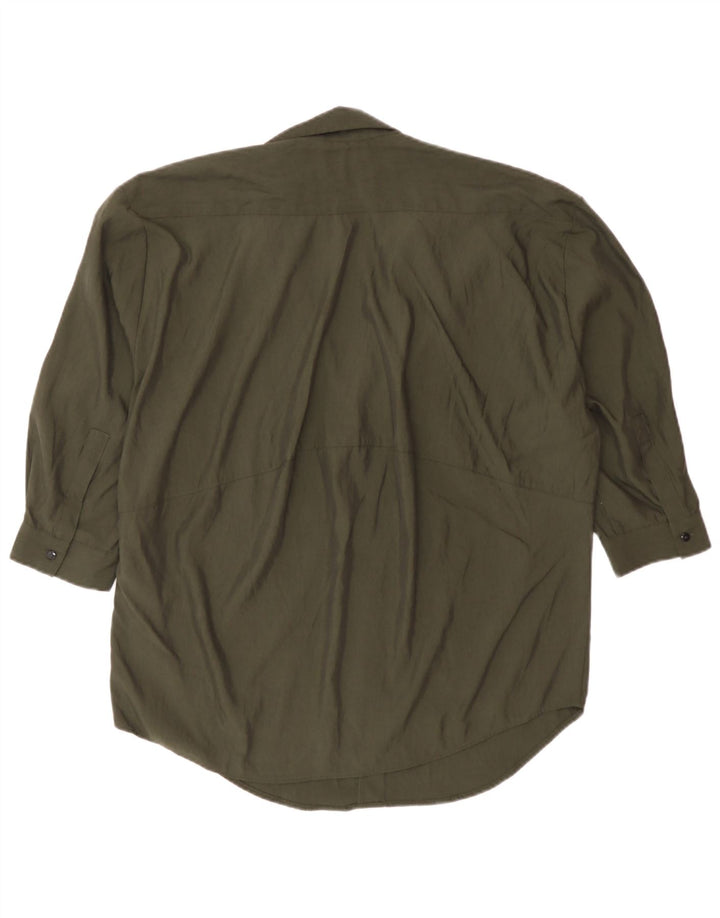 Zara Chemise pull surdimensionnée à manches 3/4 pour femme UK 6 XS Kaki Lyocell