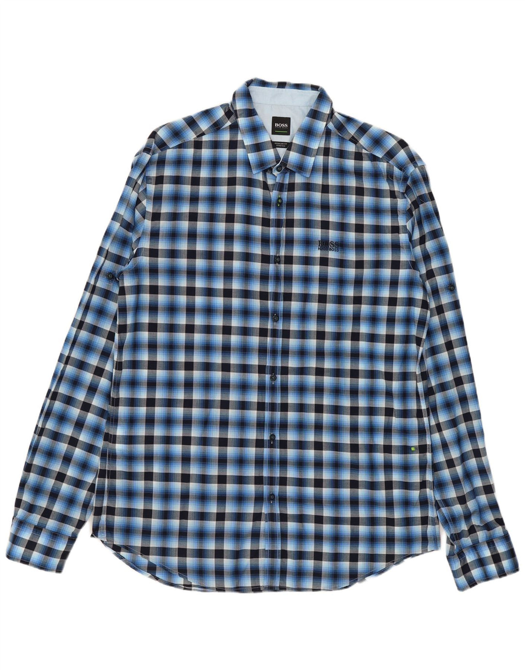 Hugo Boss Chemise Stretch Regular Fit en coton à grands carreaux bleus