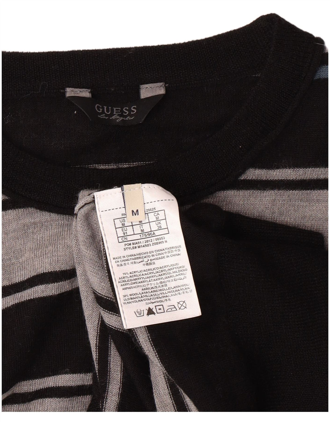 GUESS Pull ras du cou pour homme en acrylique rayé noir moyen