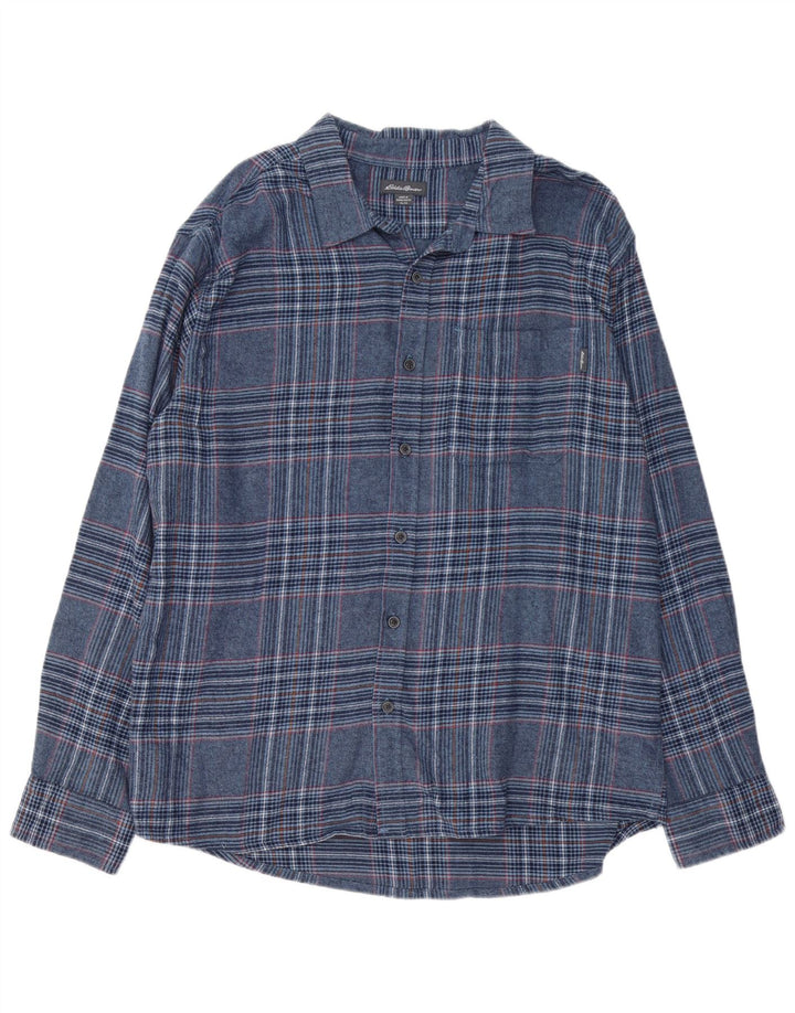 EDDIE BAUER Chemise en flanelle pour homme XL en coton à carreaux bleu