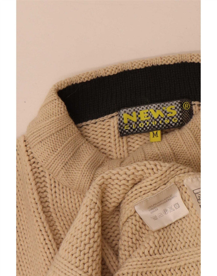 vintage Mens Turtle Neck Jumper Pull Moyen Beige Rayé