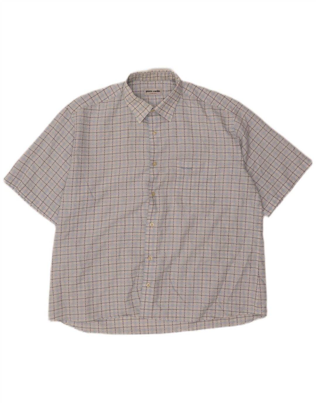 Pierre Cardin Chemise à manches courtes pour homme Taille 43 Grand carreaux bleus