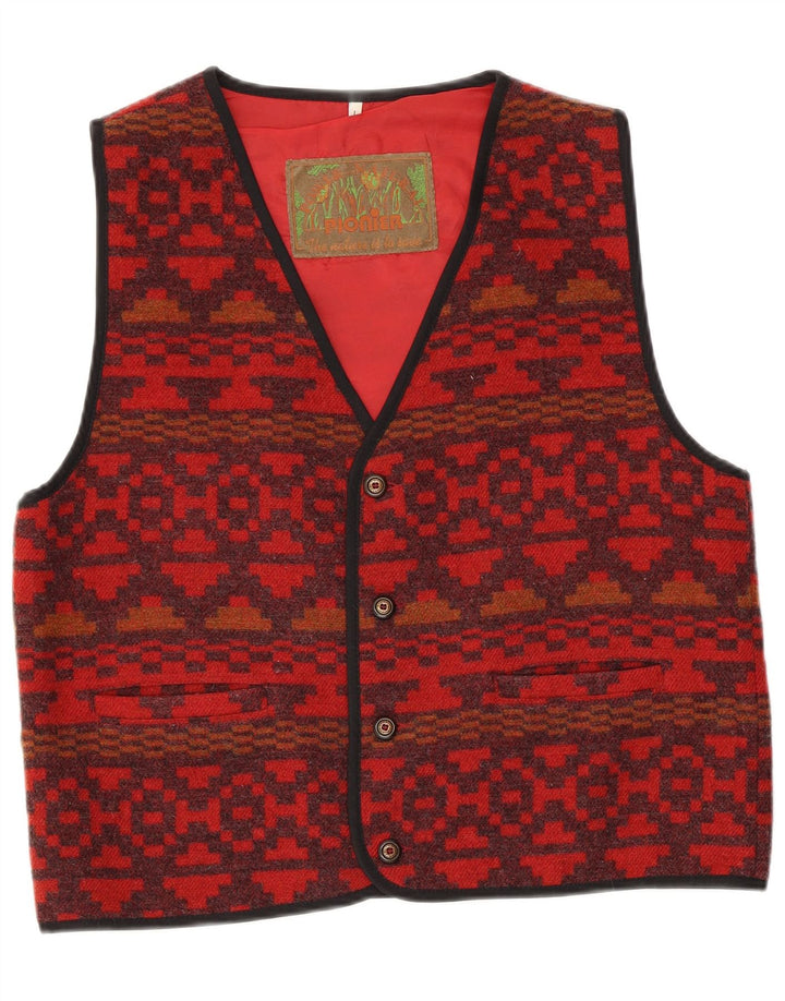 Pionier Gilet Homme Grand Rouge Géométrique Laine Aztèque