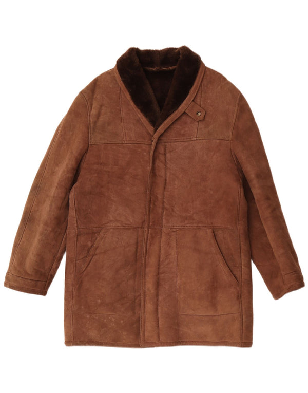 vintage Mens Shearling Overcoat UK 40 Grand Brun
