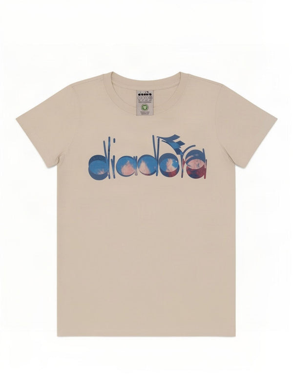 Diadora T-shirt graphique pour femme UK 10 Small Blanc Coton