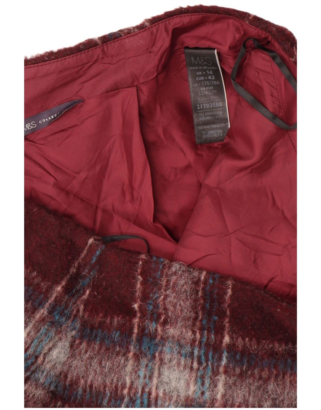 Marks & Spencer Mini-jupe pour femme UK 14 Large W34 Bordeaux à carreaux en polyester
