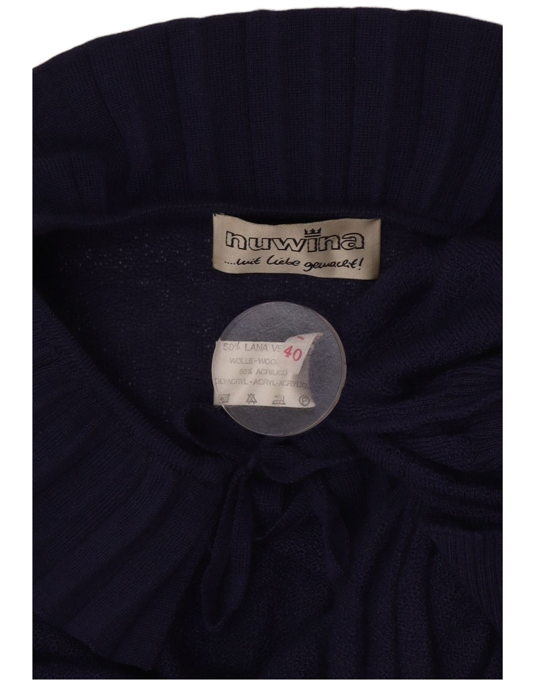 vintage Femmes Crop Boat Neck Jumper Pull EU 40 Bleu Marine Moyen