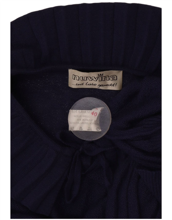 vintage Femmes Crop Boat Neck Jumper Pull EU 40 Bleu Marine Moyen