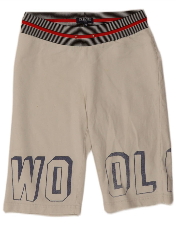 Woolrich Short de Sport Graphique Garçon 11-12 Ans Coton Blanc