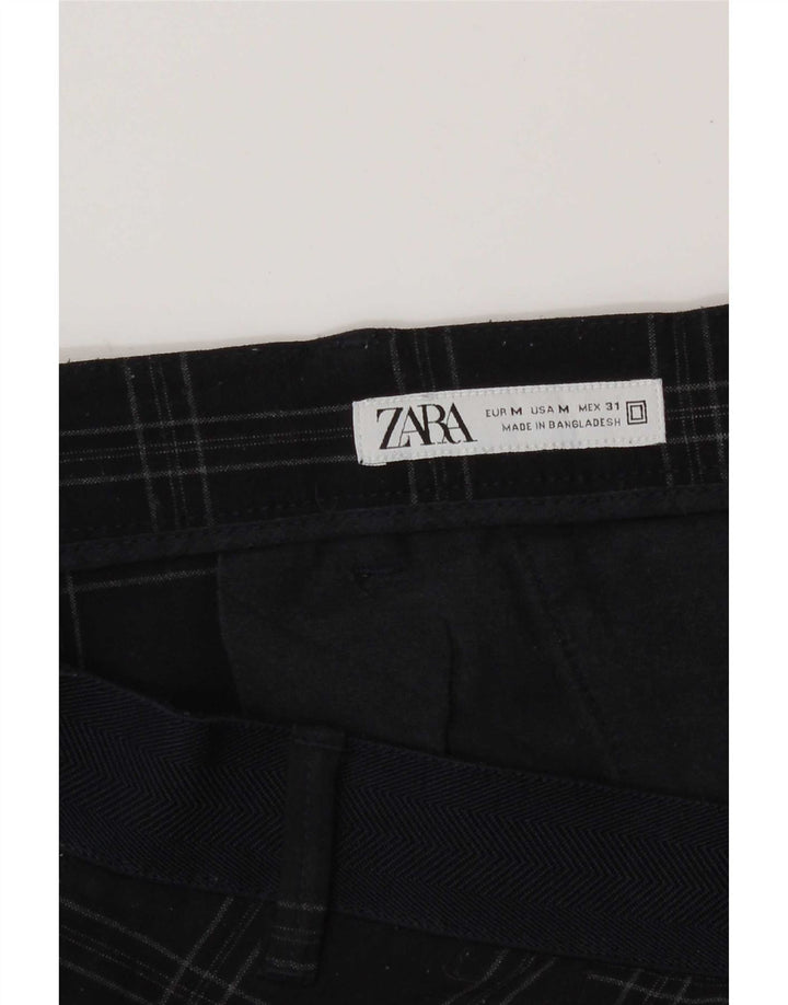 Pantalon Chino Slim Femme Zara Moyen W31 L29 Bleu Marine À Carreaux Polyester