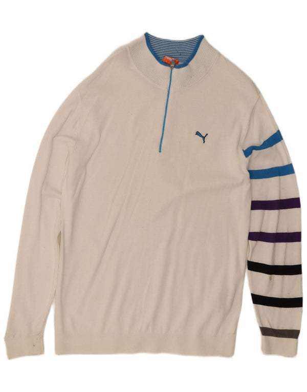 Puma Pull à col zippé pour homme Grand coton rayé blanc