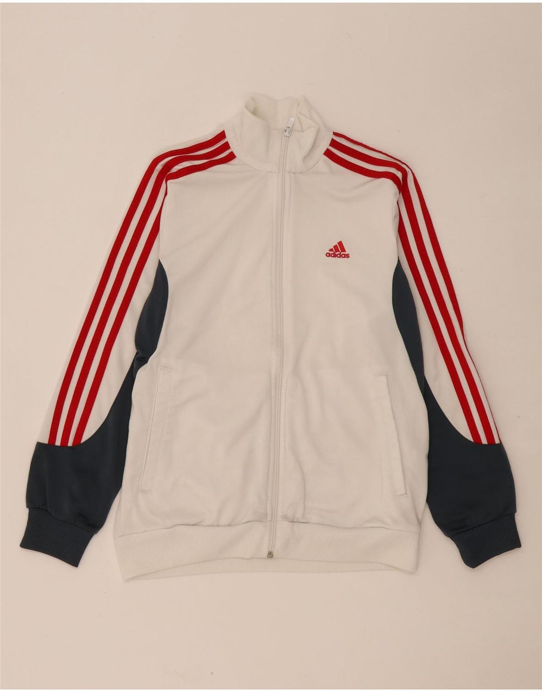 ADIDAS Boys Tracksuit Top Jacket 13-14 Years  White Colourblock Polyester