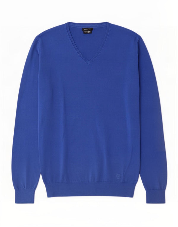 Massimo Dutti Pull col V pour homme en coton bleu Taille L