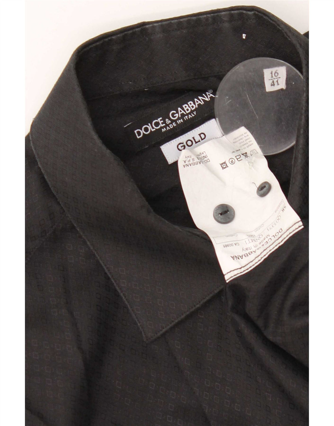 Dolce & Gabbana Chemise Homme Taille 41 16 Grand Coton Géométrique Noir