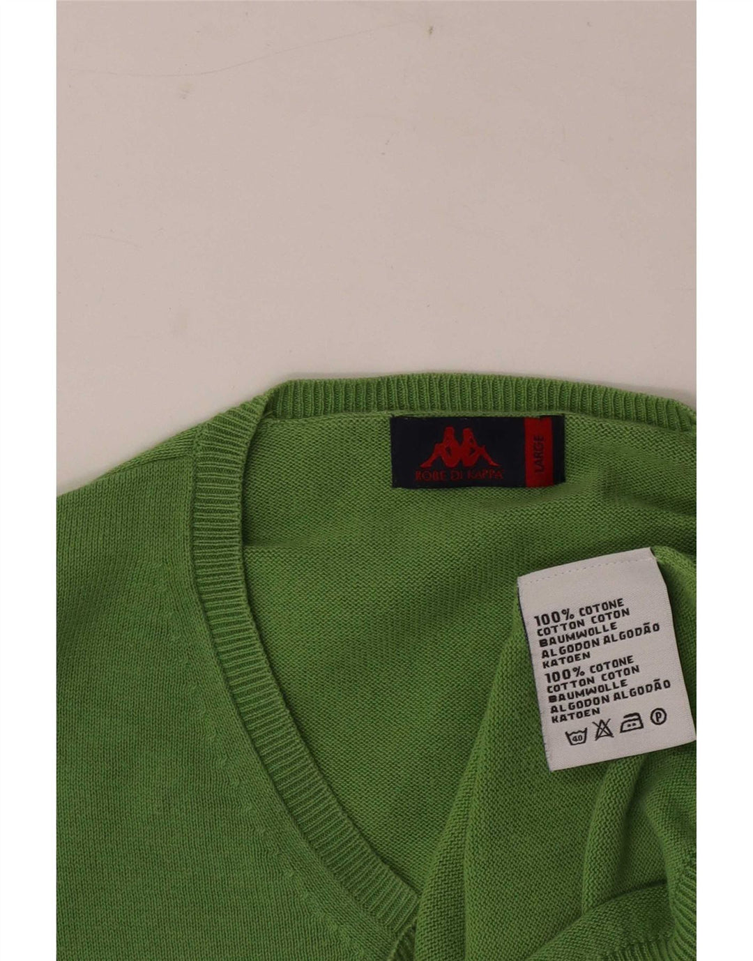 Kappa Pull col V pour homme en coton vert Taille L