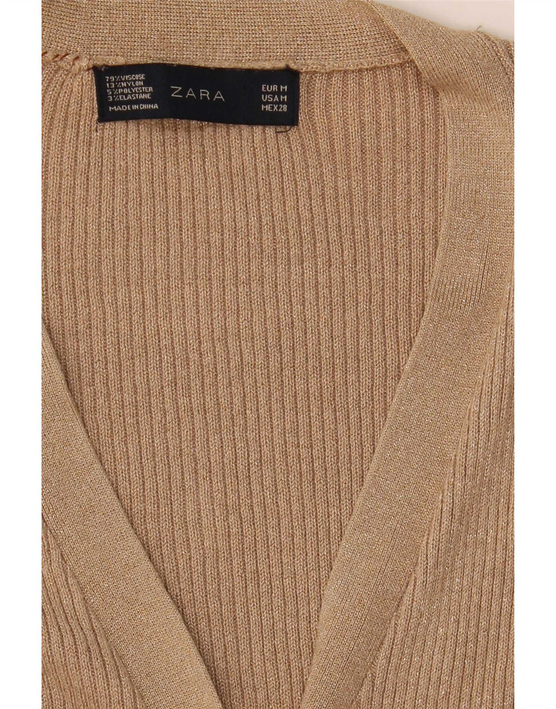 Zara Cardigan Femme Pull UK 14 Viscose Moucheté Beige Moyen