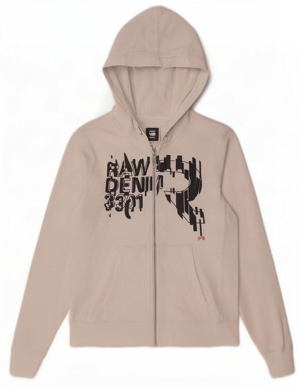 G-Star Pull à capuche zippé graphique pour femme UK 10 Petit coton blanc