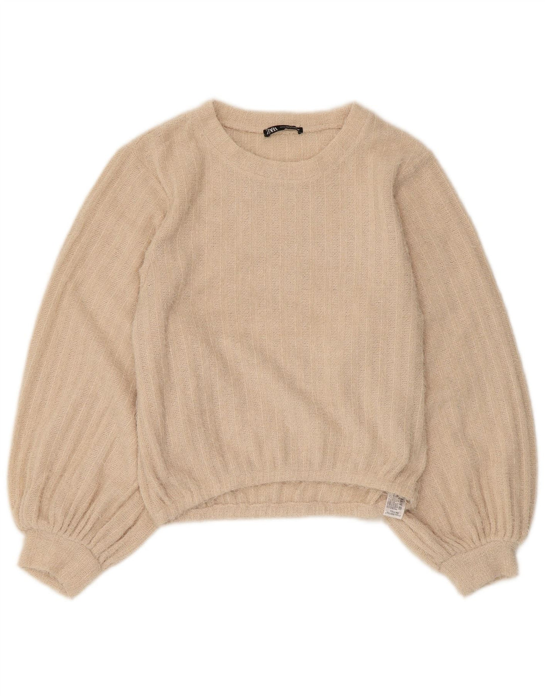 Zara Pull ras du cou pour femme UK 10 Petit polyester rayé beige