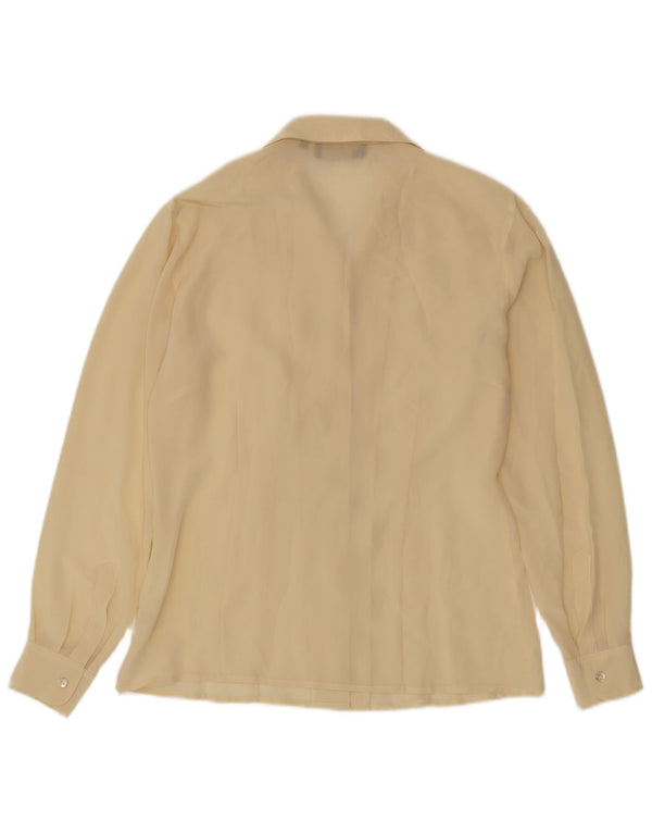 vintage Femme Loose Fit Chemise Blouse UK 10 Petite Soie Jaune