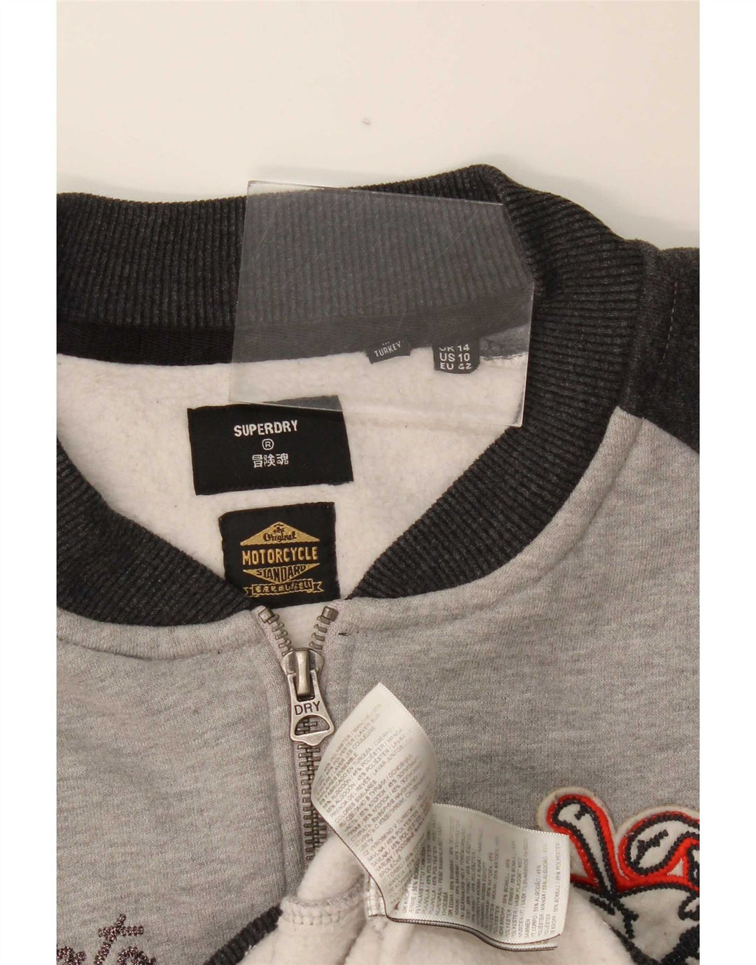 Superdry Veste de survêtement graphique pour femme UK 14 Large Gris Colorblock