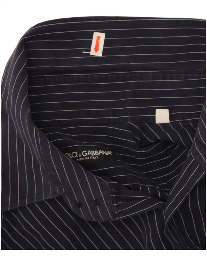 Dolce & Gabbana Chemise Homme Taille 40 15 3/4 Medium Navy Blue Pinstripe