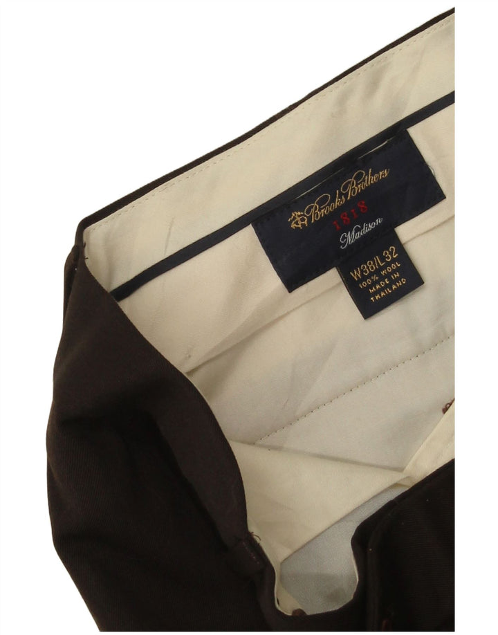 BROOKS BROTHERS Pantalon de Costume Droit Madison Homme W38 L32 Laine Marron