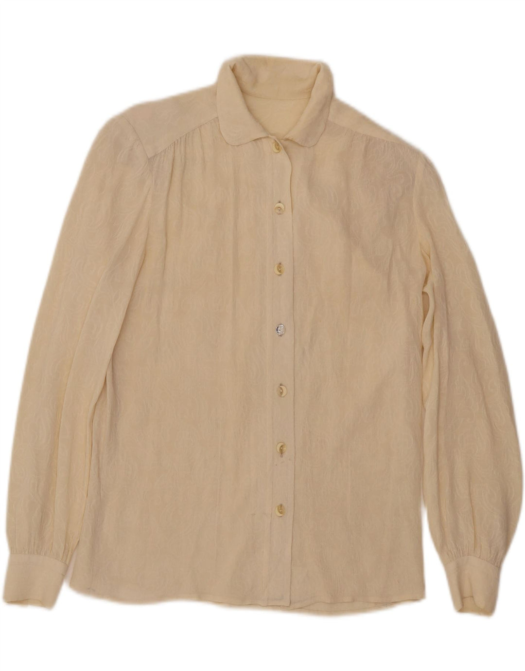 vintage Femmes Voir À Travers Chemise Blouse UK 14 Beige Moyen