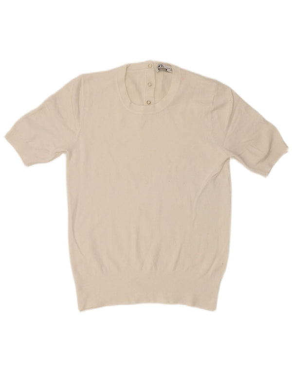 Zara Pull court à manches courtes et col rond pour femme UK 12 Blanc moyen