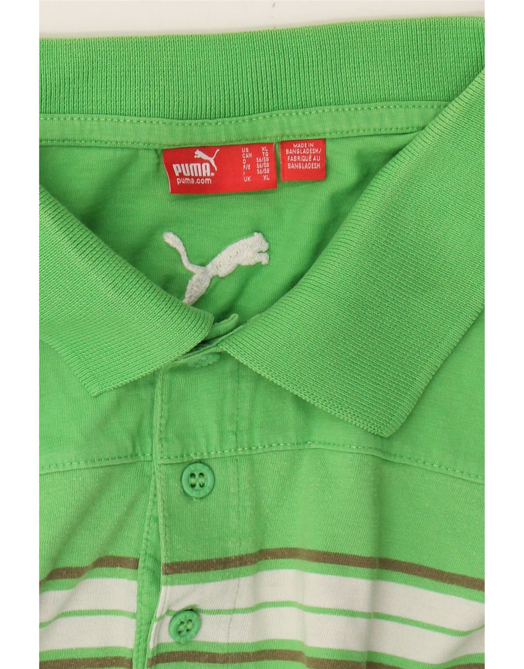 PUMA Mens Polo Shirt XL Green Striped Vintage Puma and Second-Hand Puma from Messina Hembry 