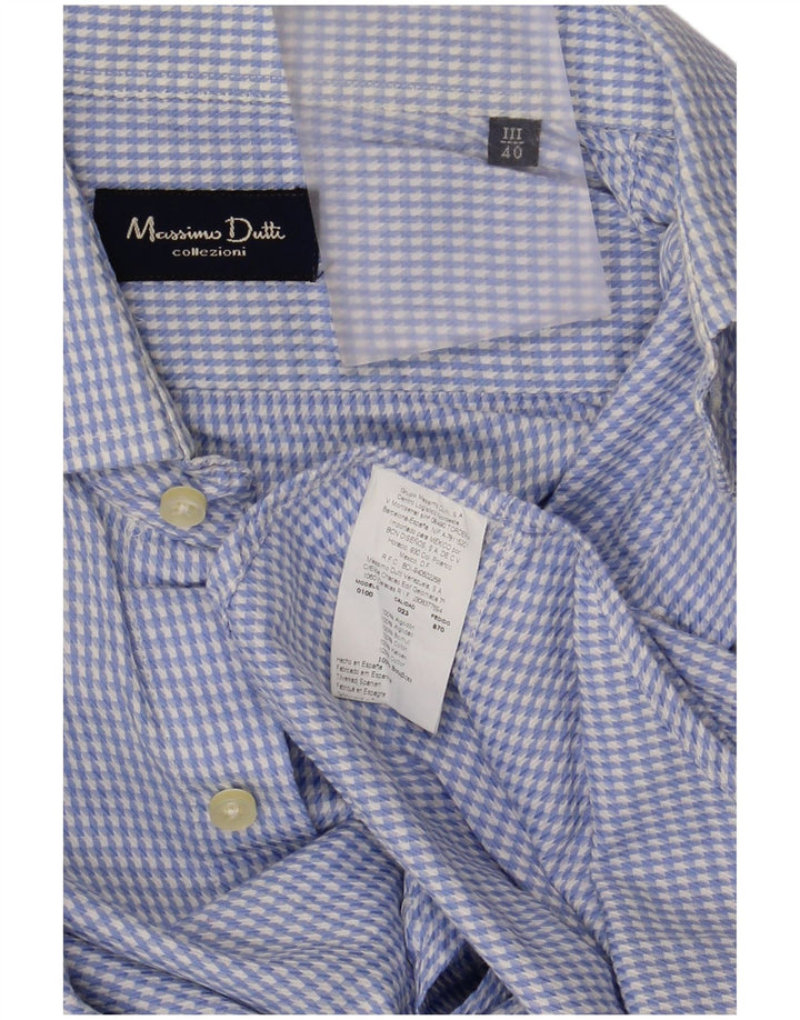 Massimo Dutti Chemise Homme Taille 40 Coton Pied-de-Poule Bleu Moyen