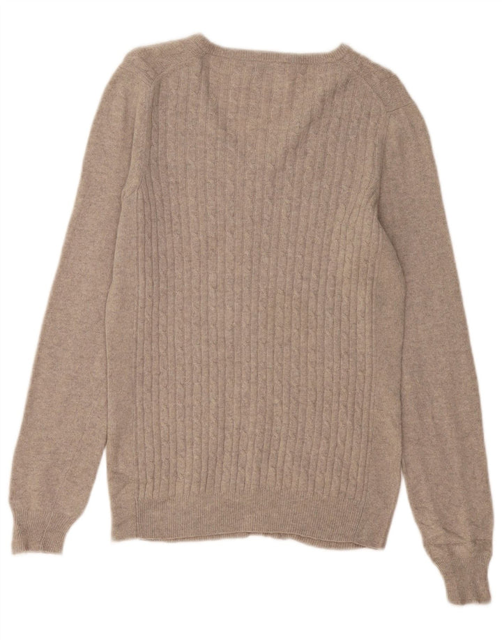 FRED PERRY Pull col en V pour femme UK 12 Laine gris moyen