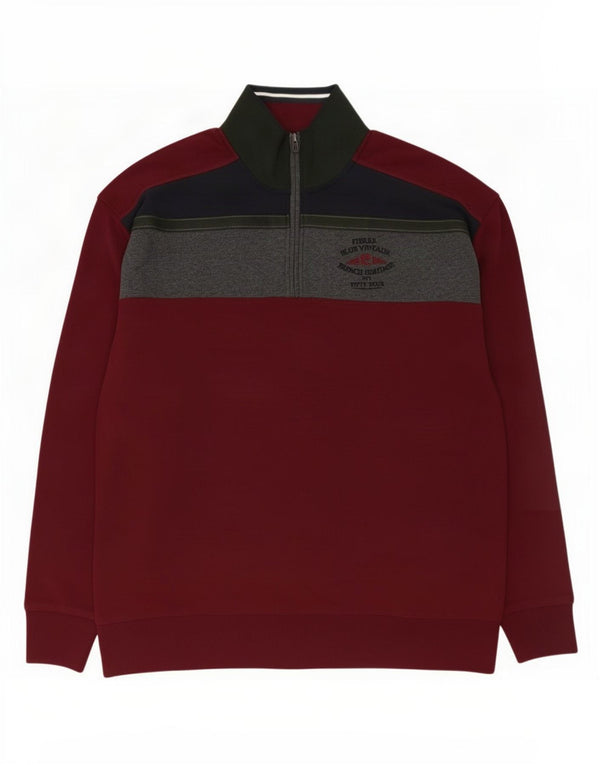 Pierre Cardin Pull col zippé pour homme 3XL en coton color block bordeaux