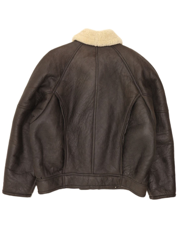 Veste Shearling Homme Vintage IT 52 XL Cuir Marron