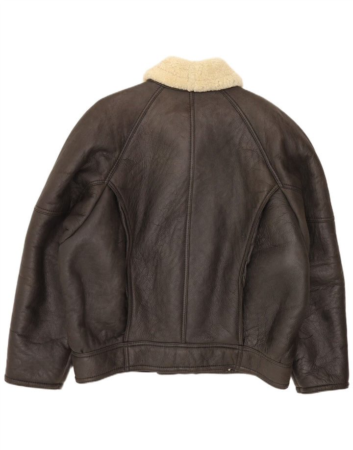 Veste Shearling Homme Vintage IT 52 XL Cuir Marron