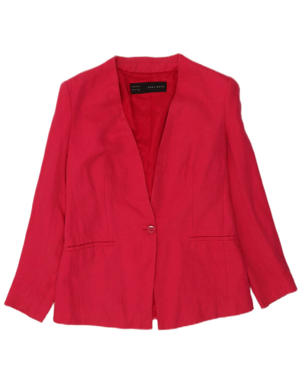 Zara Veste Blazer 1 Bouton Femme UK 16 Grand Coton Rose