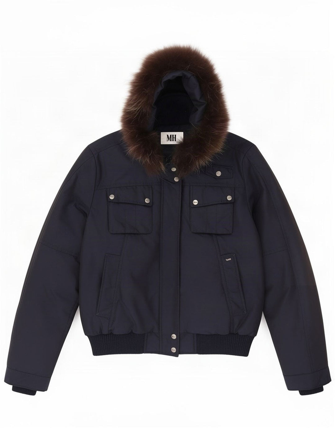 Gas Blouson Bomber À Capuche Femme IT 46 Large Bleu Marine Polyamide
