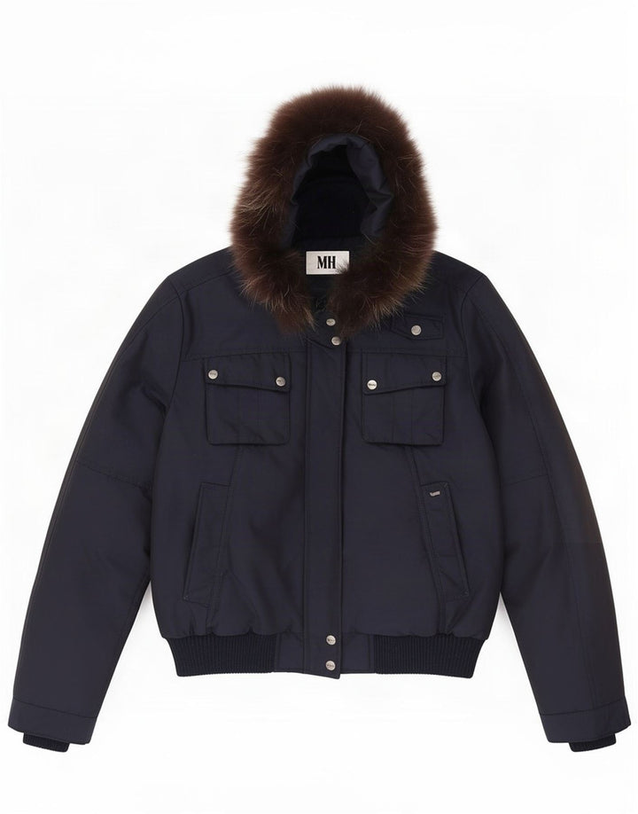 Gas Blouson Bomber À Capuche Femme IT 46 Large Bleu Marine Polyamide