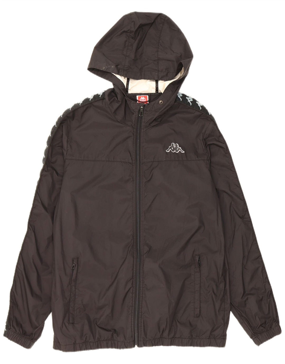 Kappa Veste de pluie à capuche pour homme UK 38 Medium Black Nylon