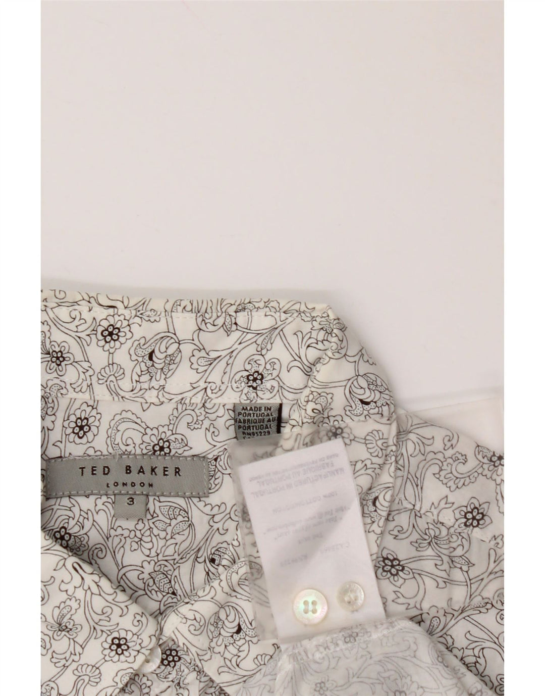 TED BAKER Chemise Homme Taille 3 Coton Floral Blanc Moyen