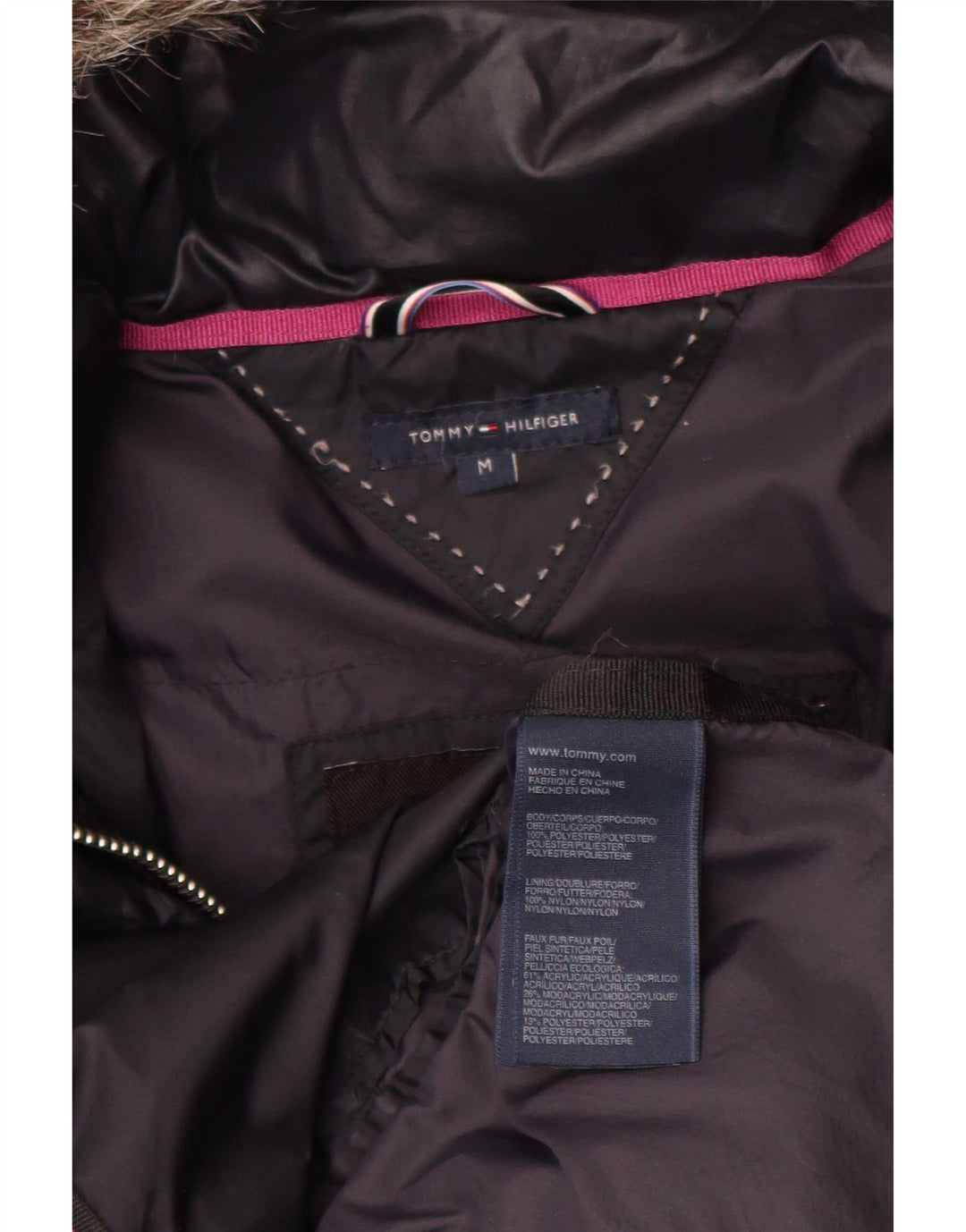 Tommy Hilfiger Manteau rembourré à capuche pour femme UK 14 Bleu marine moyen Polyester